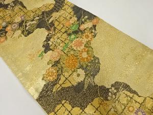 リサイクル　松鶴に菊模様織出し袋帯